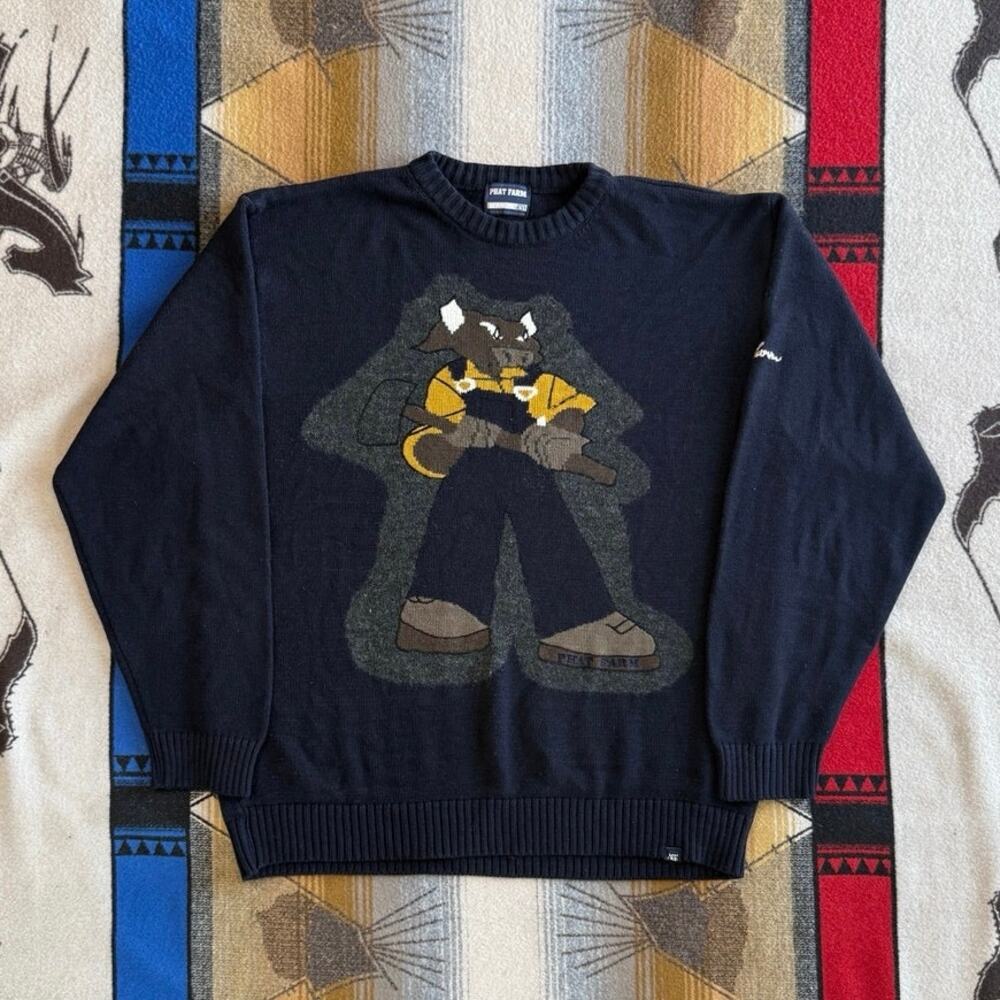 Vtg Phat Farm Men's Knit Sweater Bull Logo Crewneck Y2K Size L/XL Streetwear